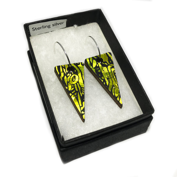 Wooden Triangle Earrings: Citrus Acid Yellow